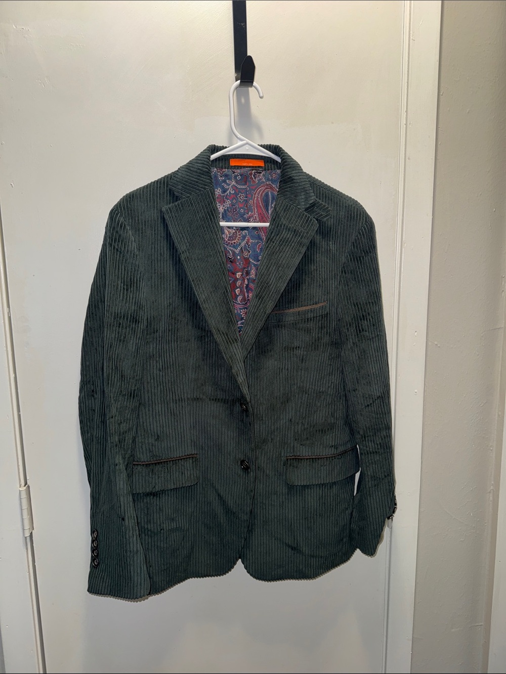 TALLIA Dark Green Corduroy Sport Coat with Paisley Lining